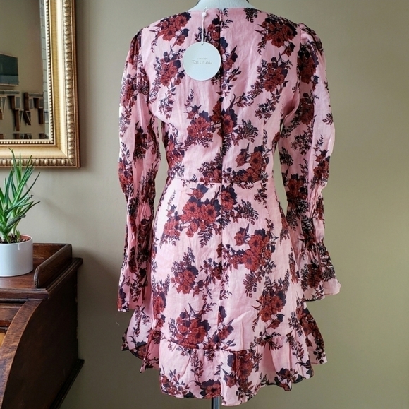 Talulah Pink Floral Long Puff Sleeve Take A Chance Ruffled Mini Dress Size Large - Picture 8 of 11